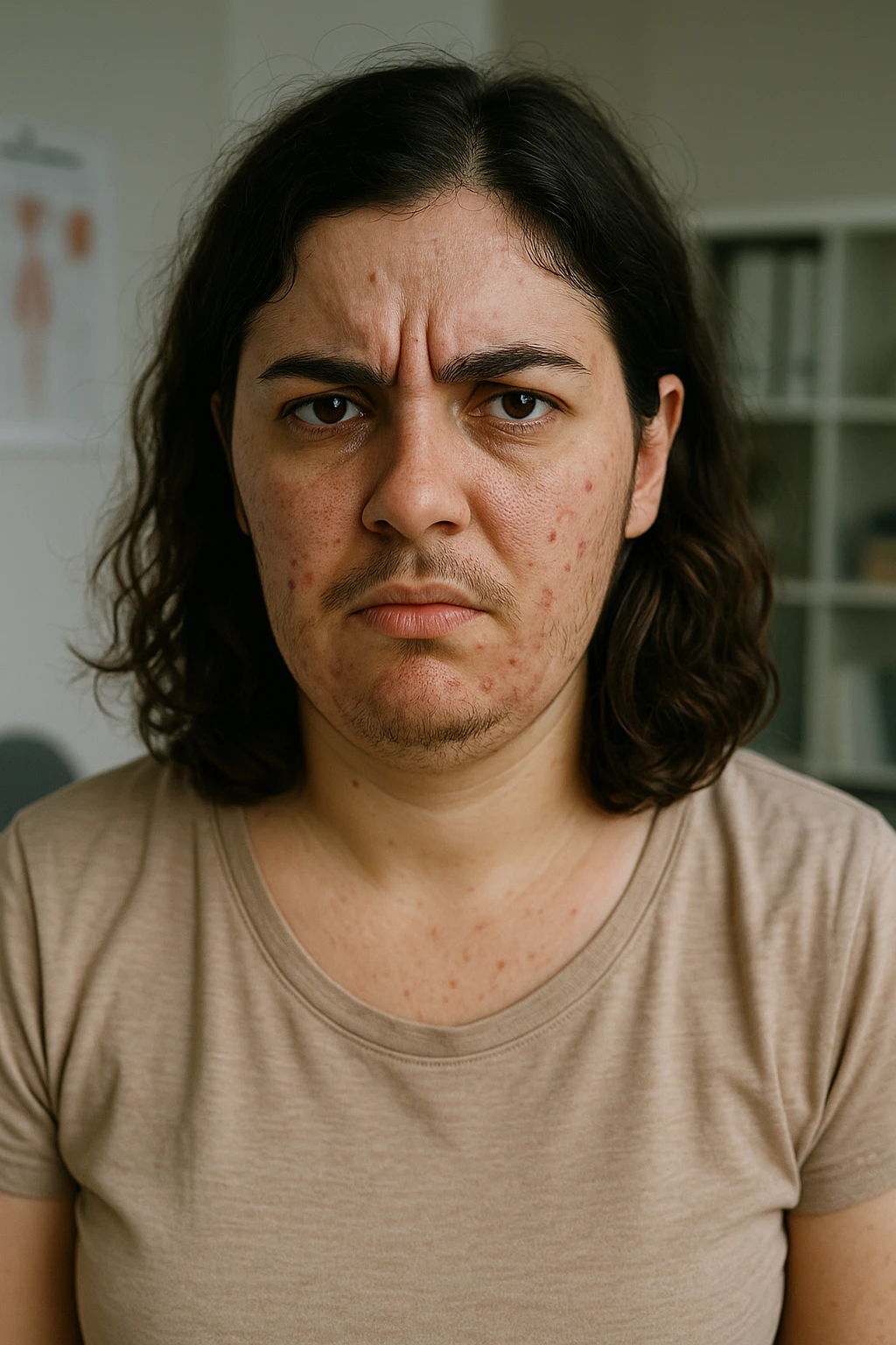 Donna con pcos e irritabilità come sindrome evidente immagine realistiche in italiano emoji