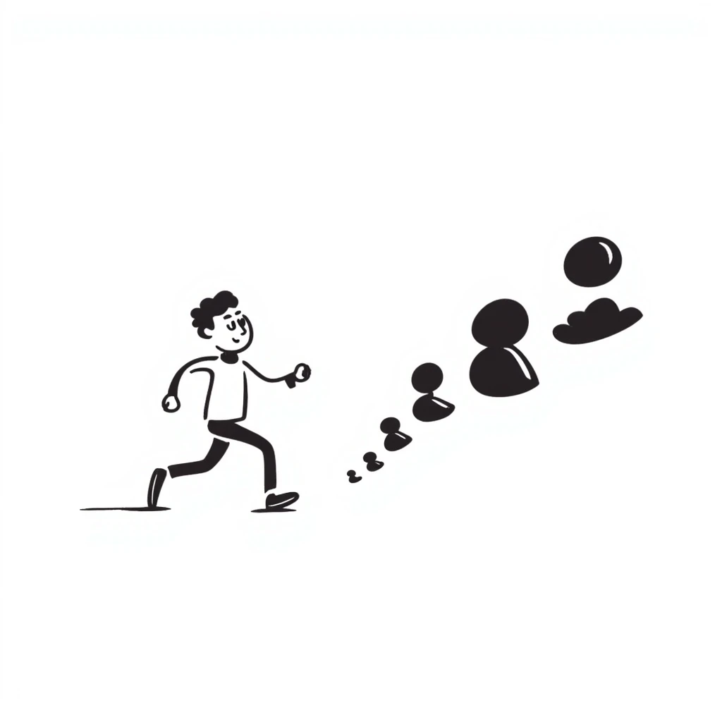 stick figure running energetically, chasing opportunities, hand drawn doodle style emoji