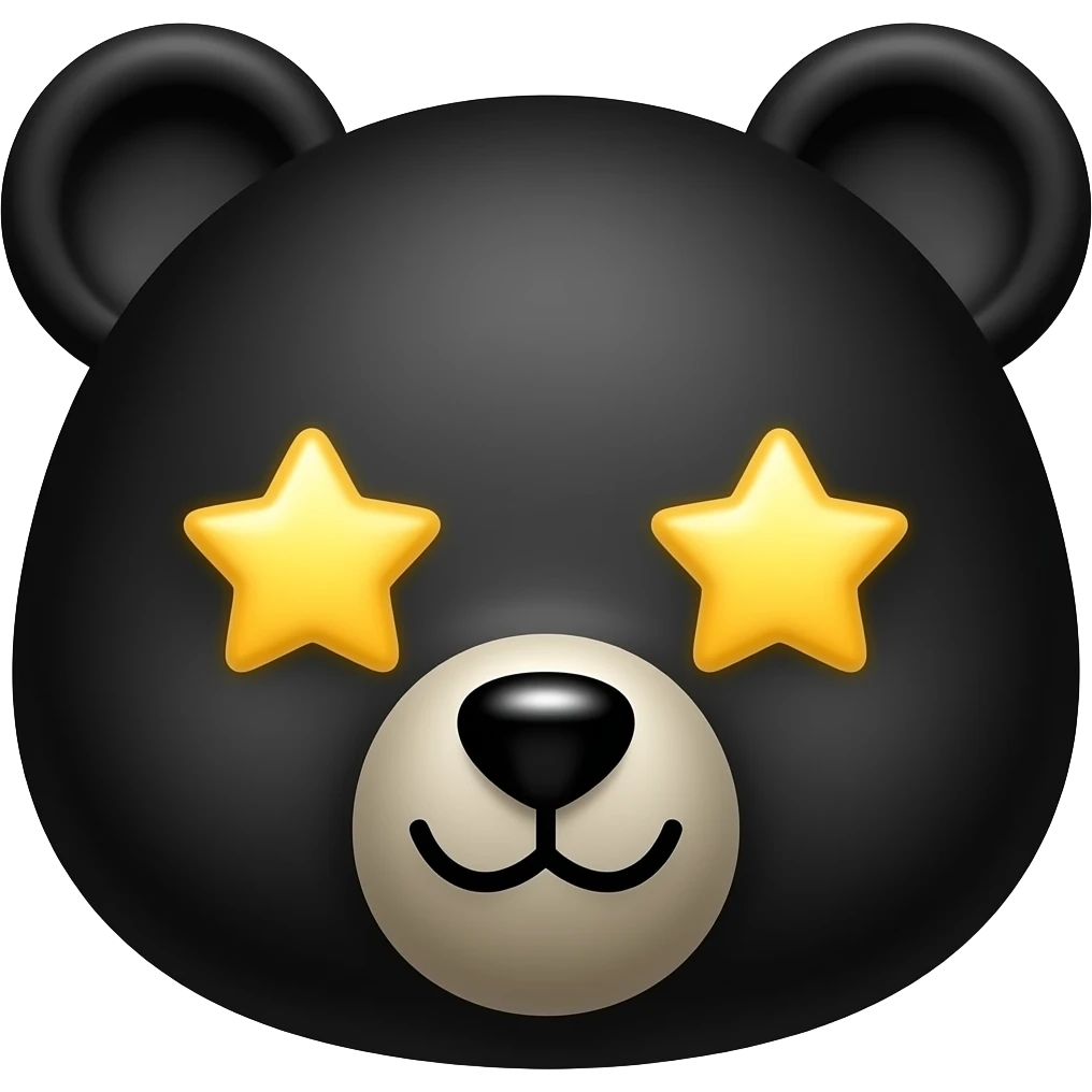 1 cute cartoon black bear with star shaped-eyes emoji style- *Mood*: playful, lovestruck, meme aesthetic[Subject][Background] only showing the head emoji