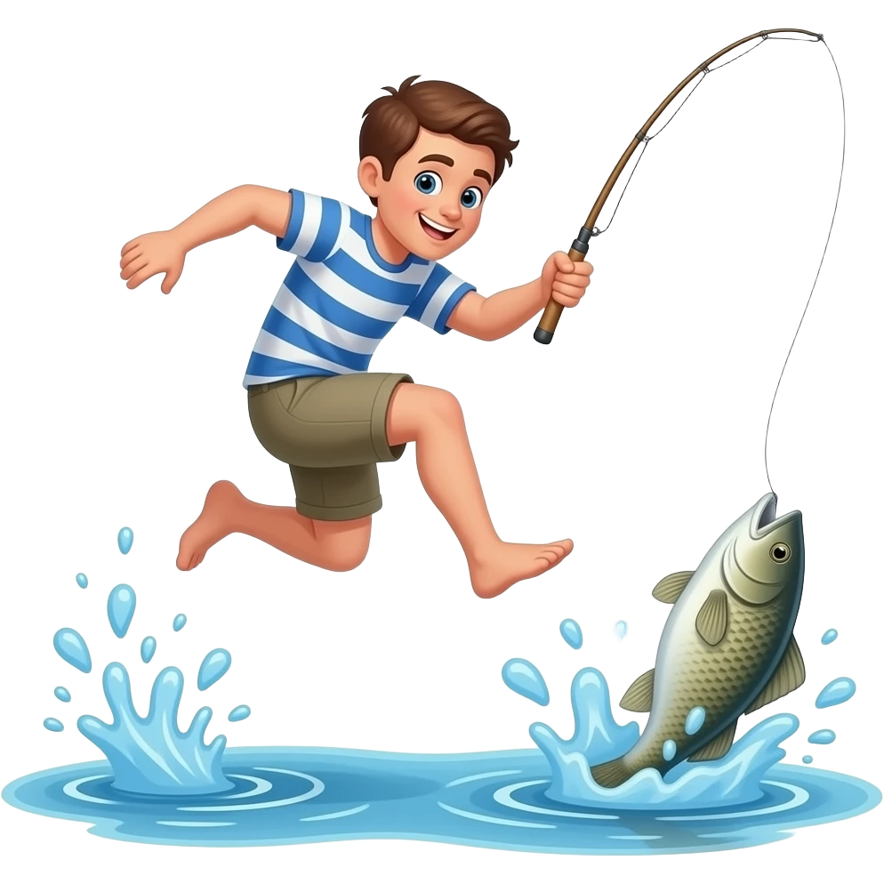 a guy jumping into the water for a fish emoji