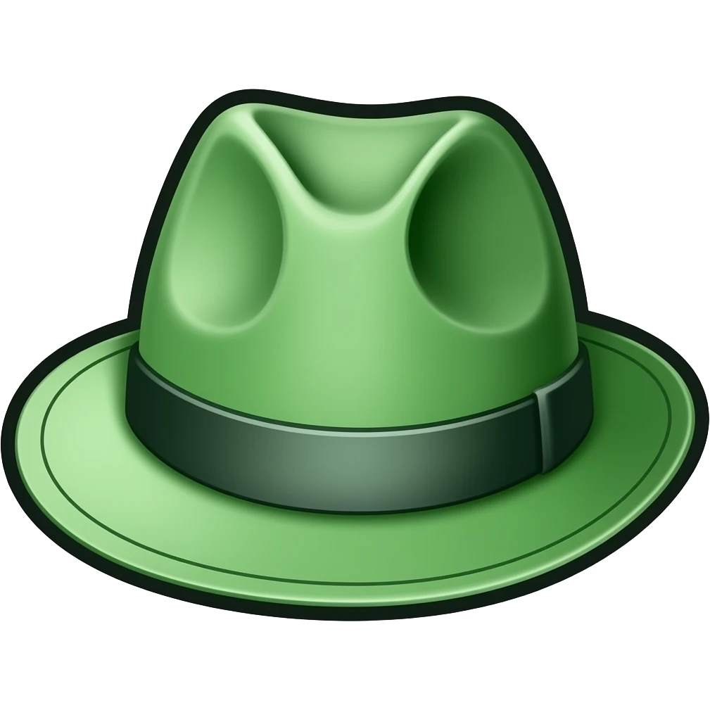 thick black outline, green hat emoji, thick black outline, simple cartoon emoji