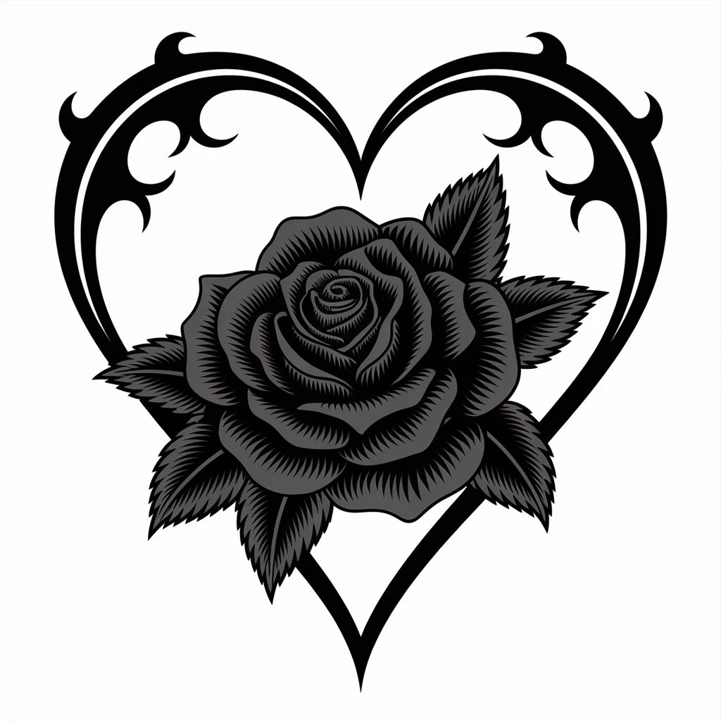 gothic heart with a black velvet rose emoji