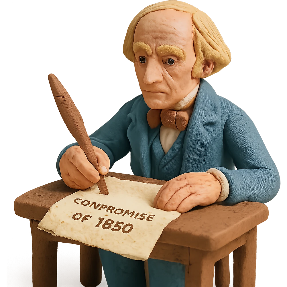 claymation style Henry Clay writing the Compromise of 1850, desk and parchment, soft pastel colors emoji