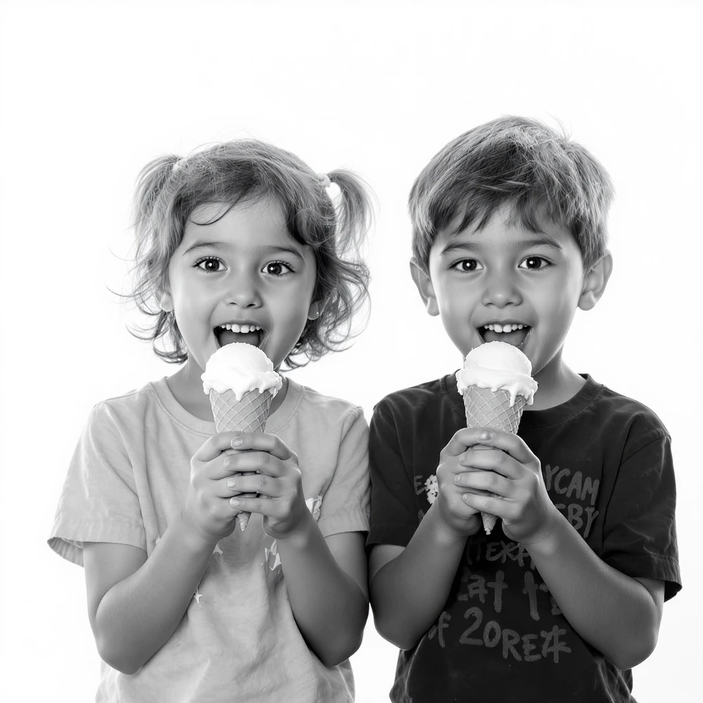 happy children with melting ice cream cones emoji