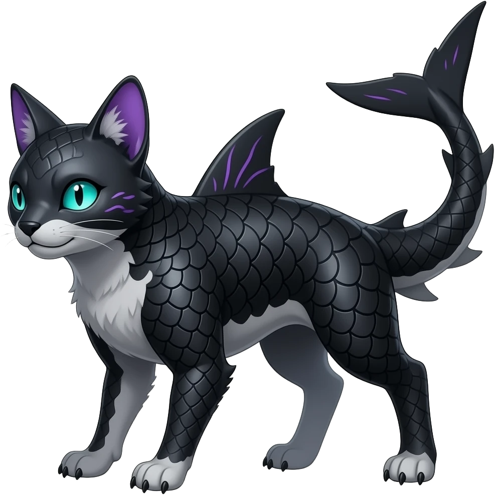 4-legged digitigrade dark badass edgy landhai-Latias-Latios-carvanha-sharpedo-sergal-houndoom-Manectric-hybrid-fusion-creature, with a long shark tail behind, full body emoji