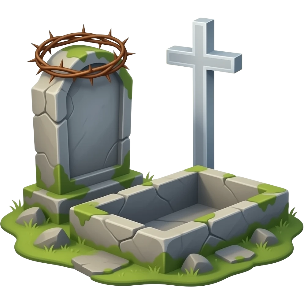 thorny crown, cross and empty tomb emoji