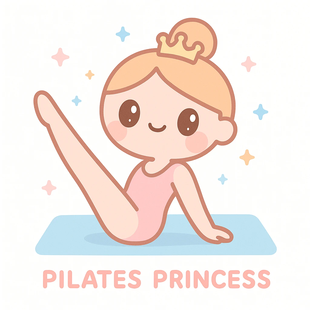 pink pilates princess in a pilates pose, wearing a pink leotard and tiara, soft shading, kawaii style emoji