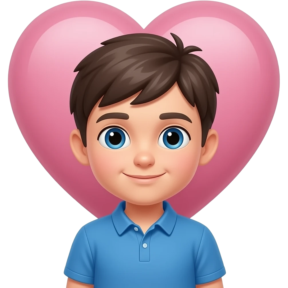 A boy with a blue shirt and a heart as a head emoji