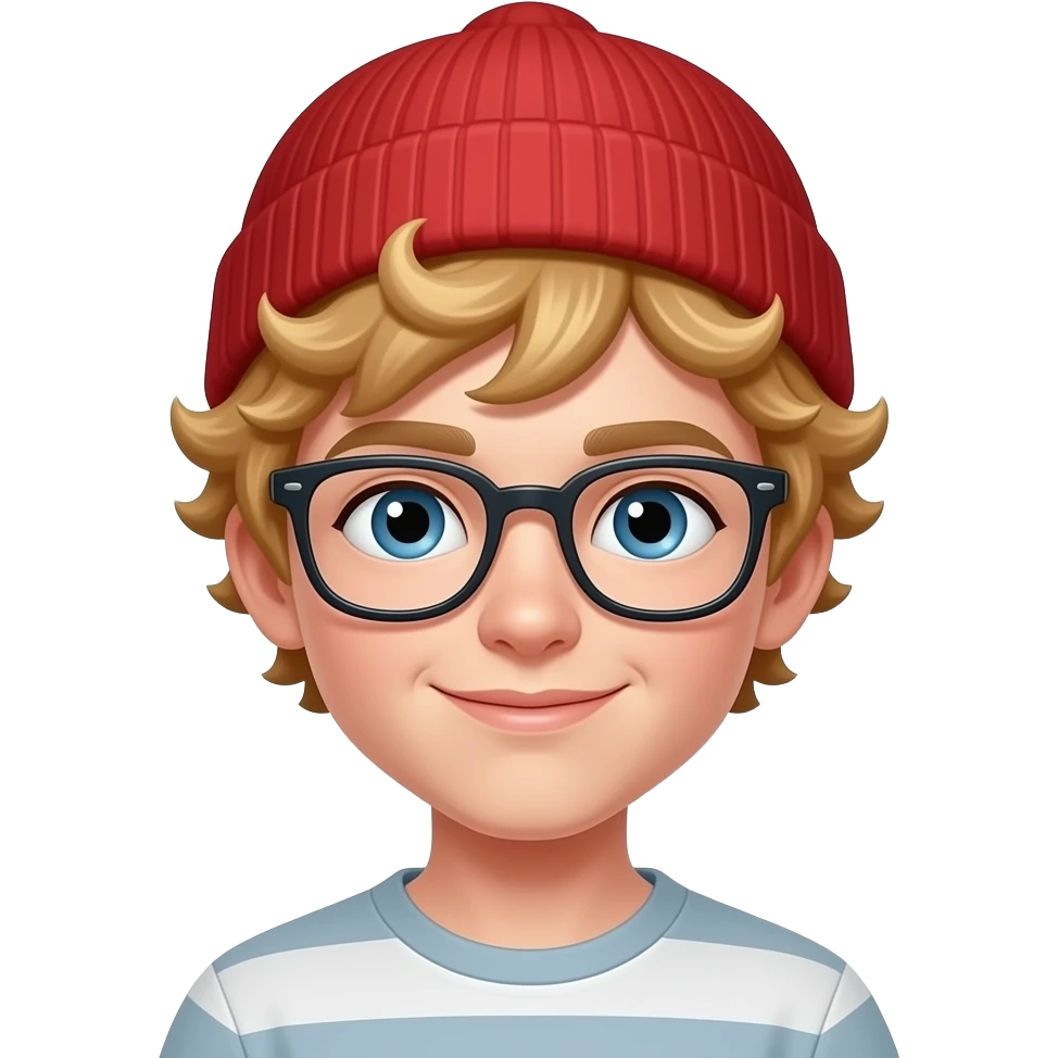 blond curly  boy with red beanie and glassess emoji