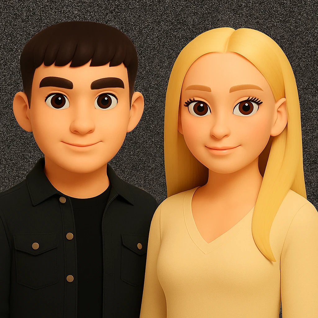 Make the people in the image stand slightly farther apart from each other, preserving the original style and background. emoji