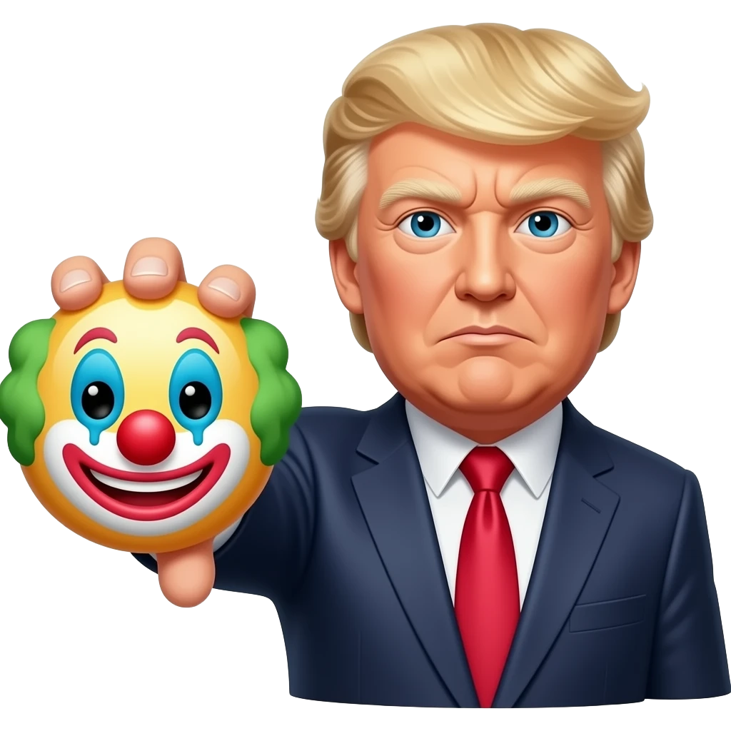 Trump holding the clown emojis head down by his groint emoji