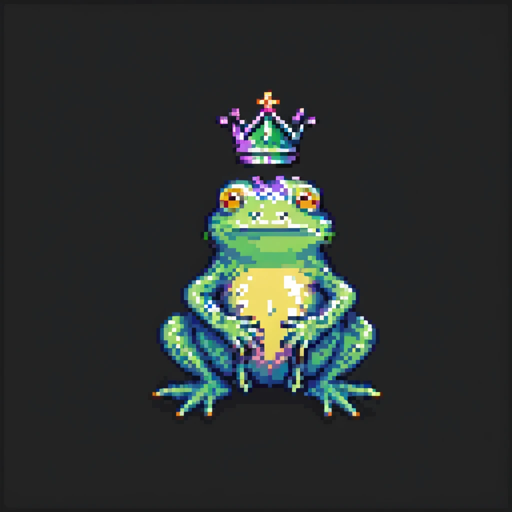 pixel art crowned frog sitting, vibrant colors, simple background emoji