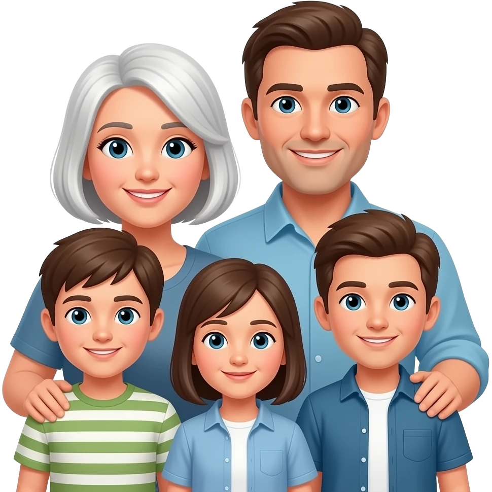 Family with 3 adult sons white mother brown father emoji