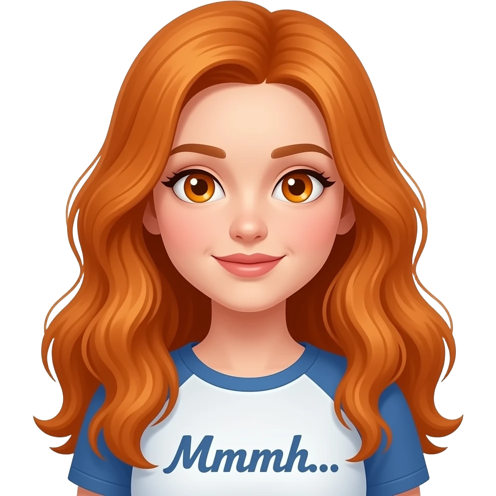 sexy girl with overlong ginger hair and ginger eyes a top with Mmmh... written on it emoji