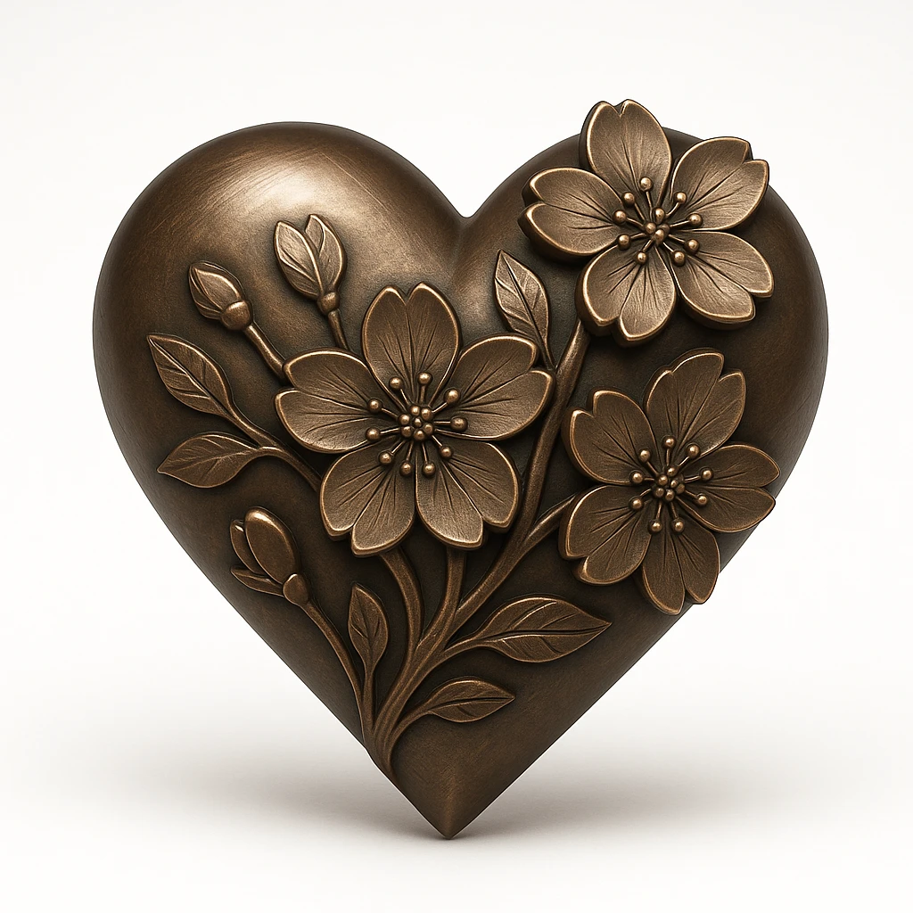 pink heart with sakura flowers, bronze style emoji