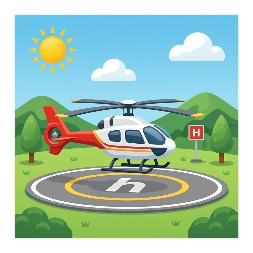 heliport with 'h' on pad and helicopter emoji