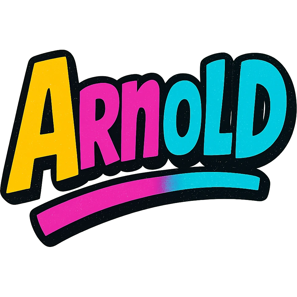 modern colorful gradient typography of the name 'Arnold' with dark outline, dynamic slanted or partial underline, transparent background, in the style of the sample images emoji