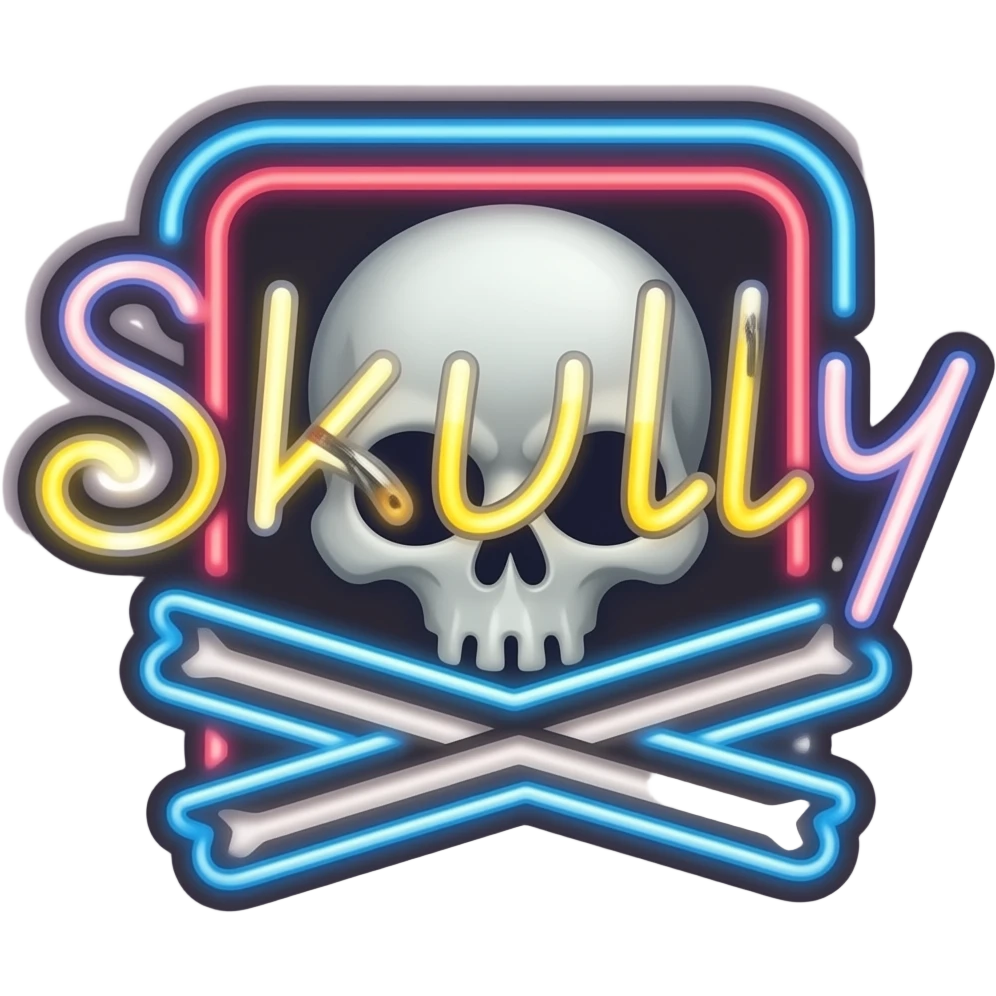 Create me a neon sign that says Skully emoji