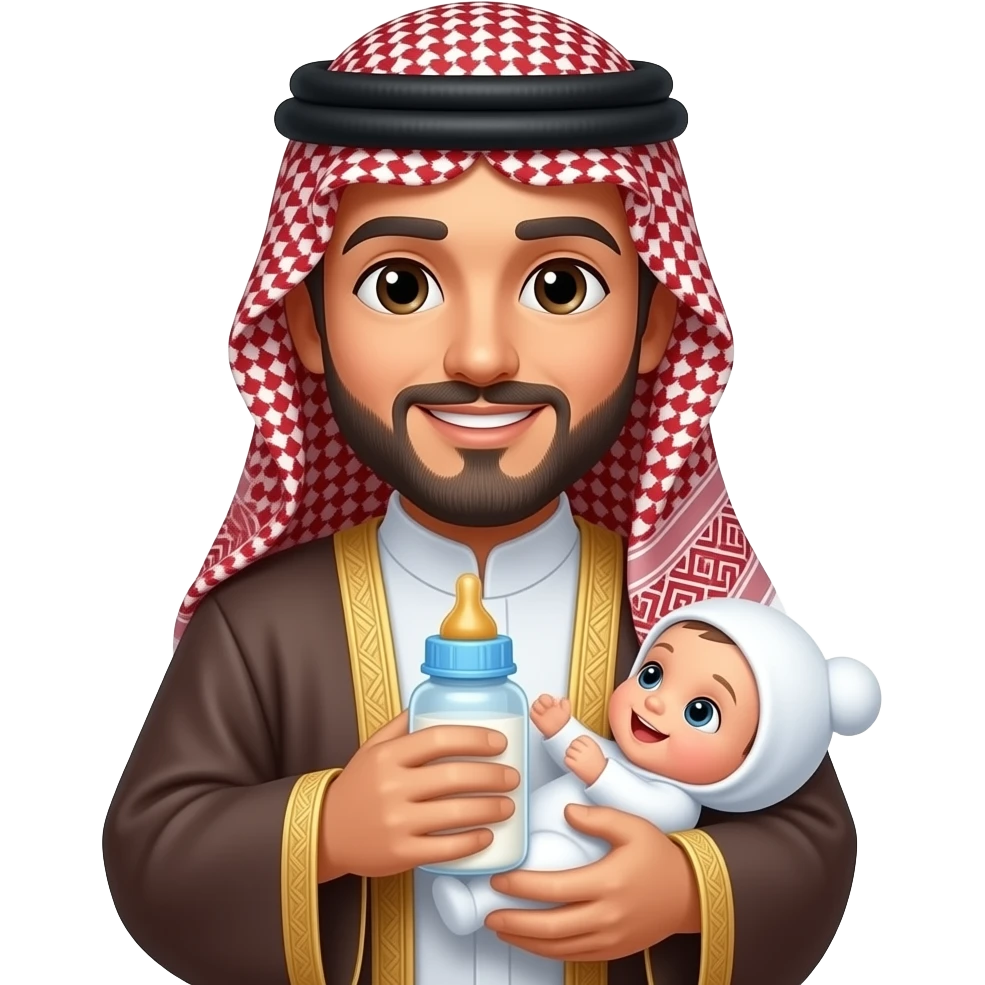 Arab man wearing traditional clothing with baby bottle emoji