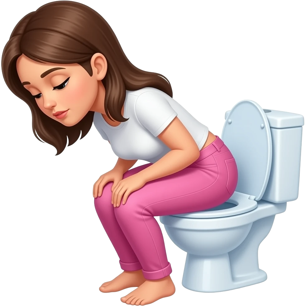 A women wereing pink pants and pooping in the toilet emoji