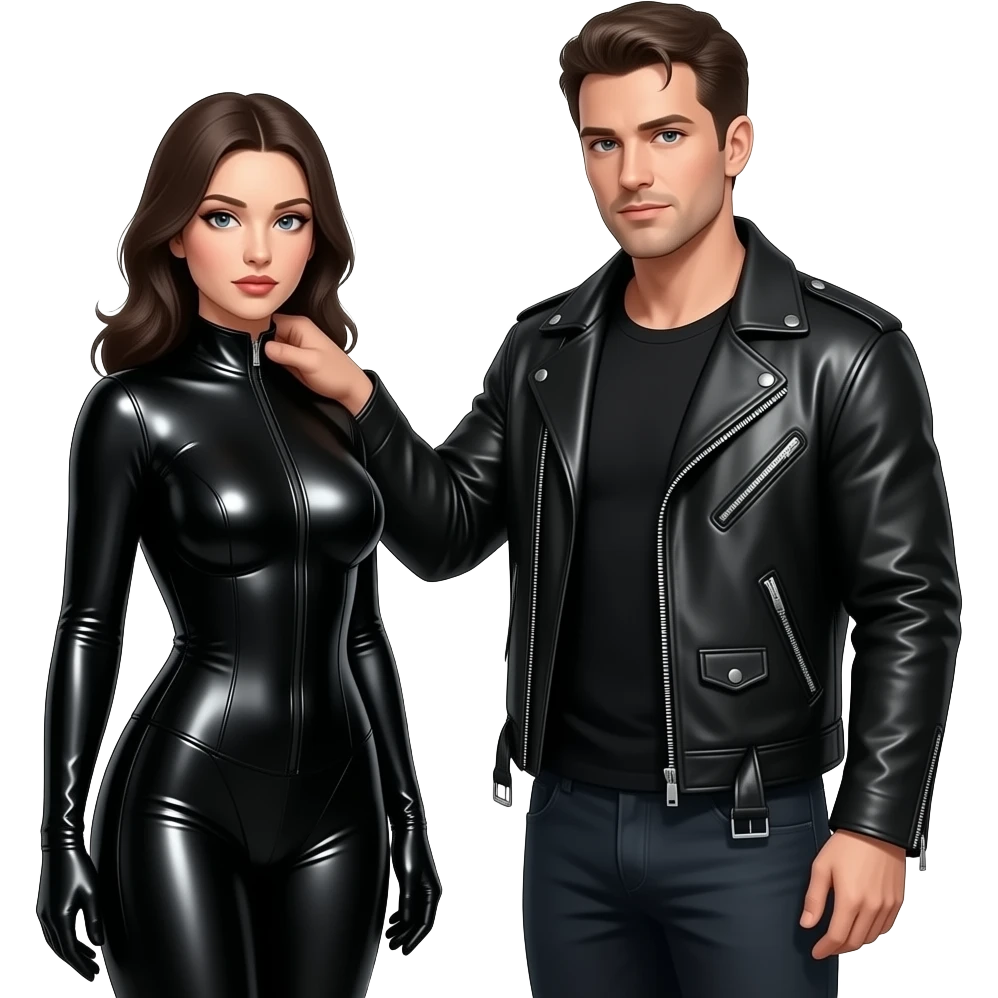 Bdsm Girl fixed with hand on Her collar from a men beside her. She wearing Latex clothing emoji
