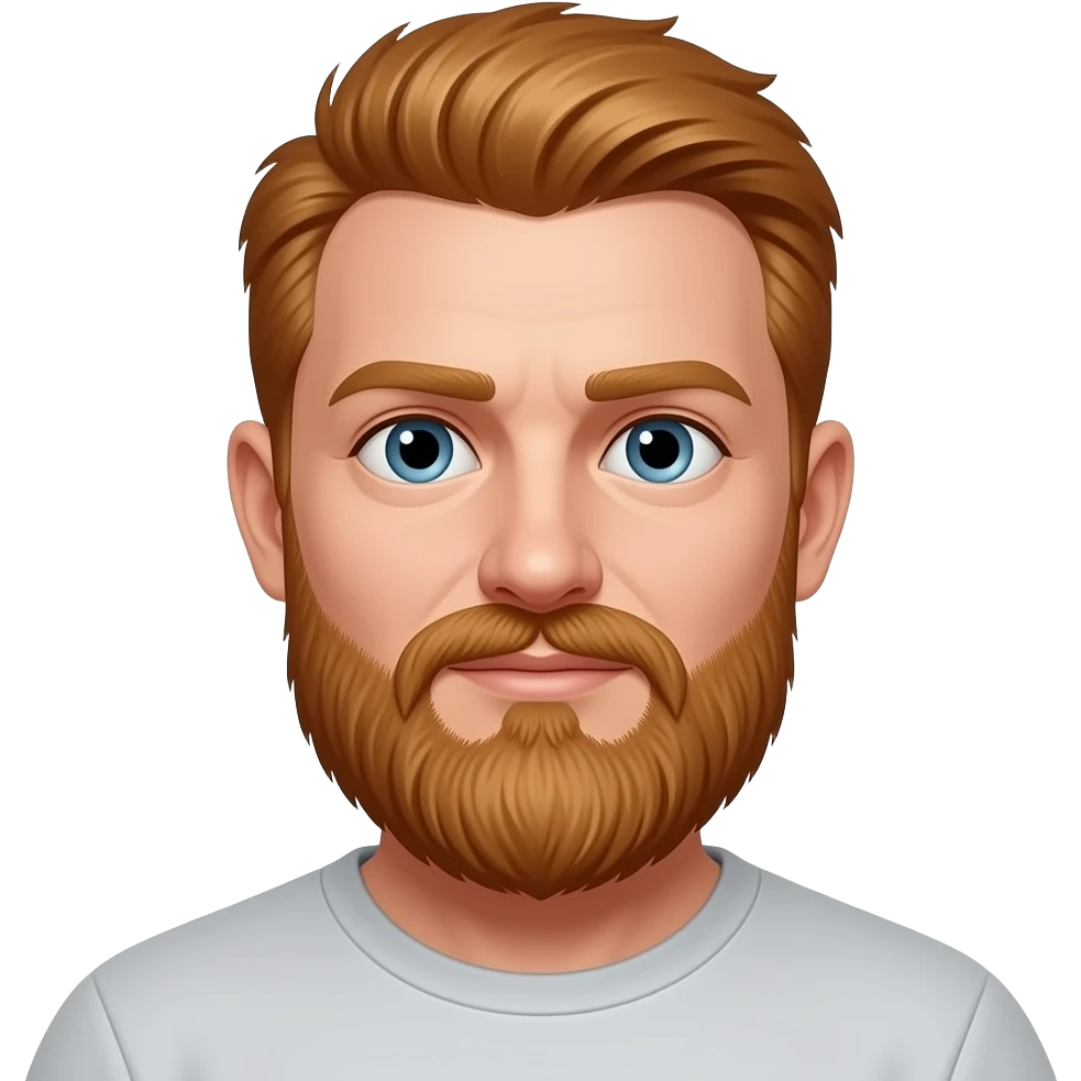 A white man with short straight ginger hair. He has a long ginger beard and a moustache. emoji