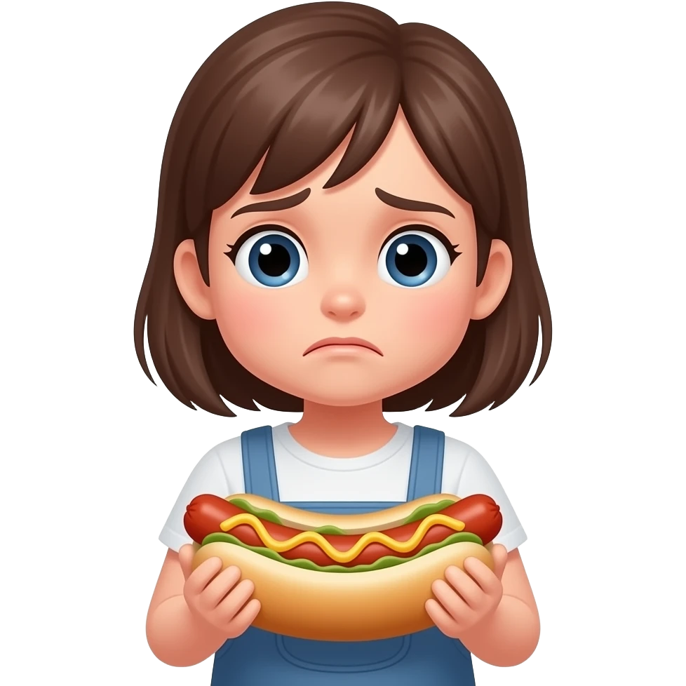 upset girl holding a hotdog emoji