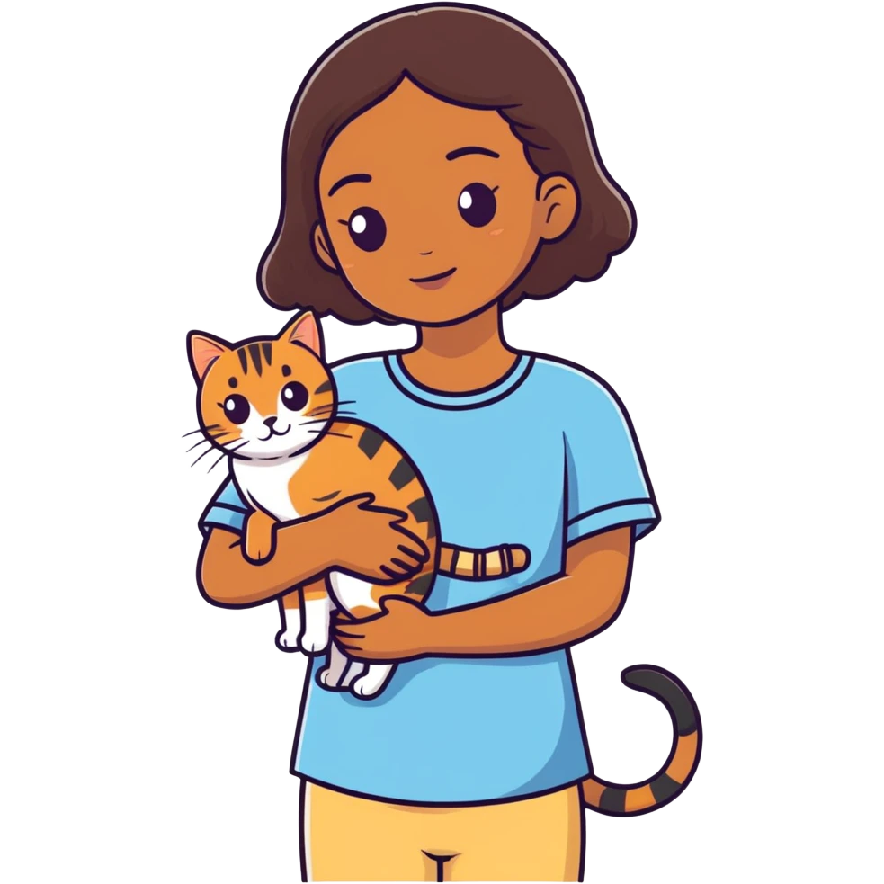 Brown girl holding tabby cat emoji