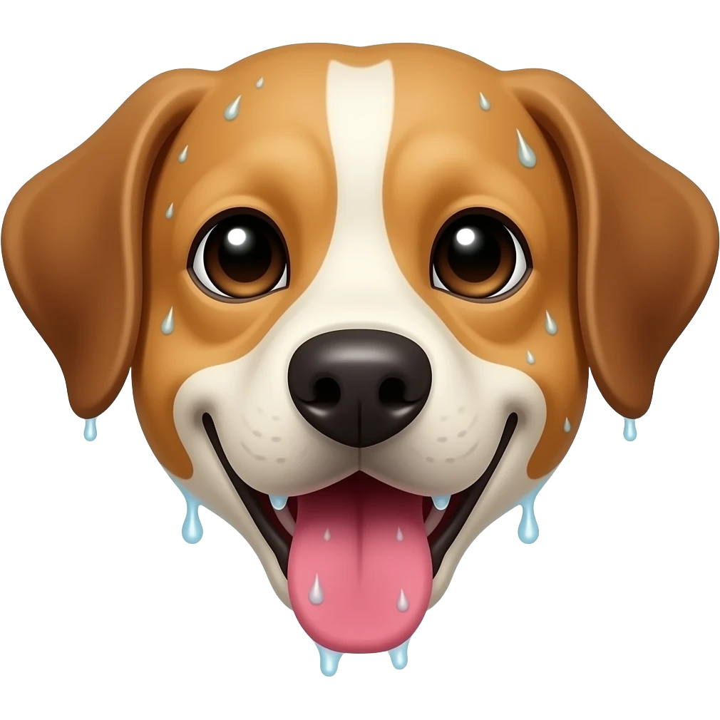 A dogs face with its wet tongue out hot sweating emoji