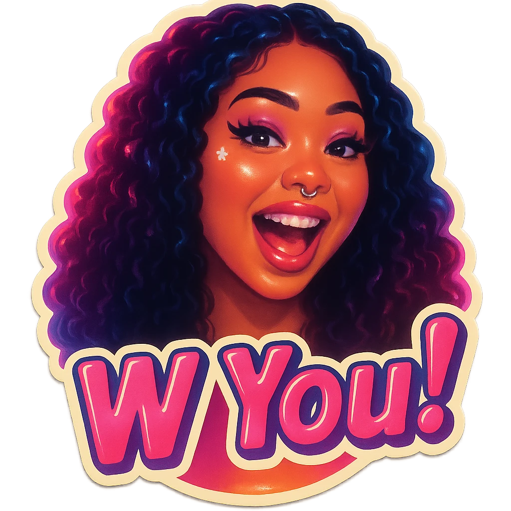 excited 
add the words W You!  in pink  emoji