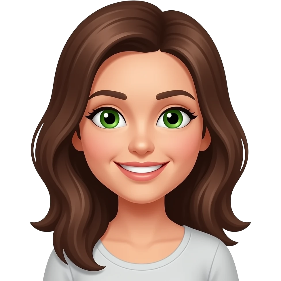 quero uma mulher com cabelo castanho e feliz com olhos verdes e de apaixonada emoji