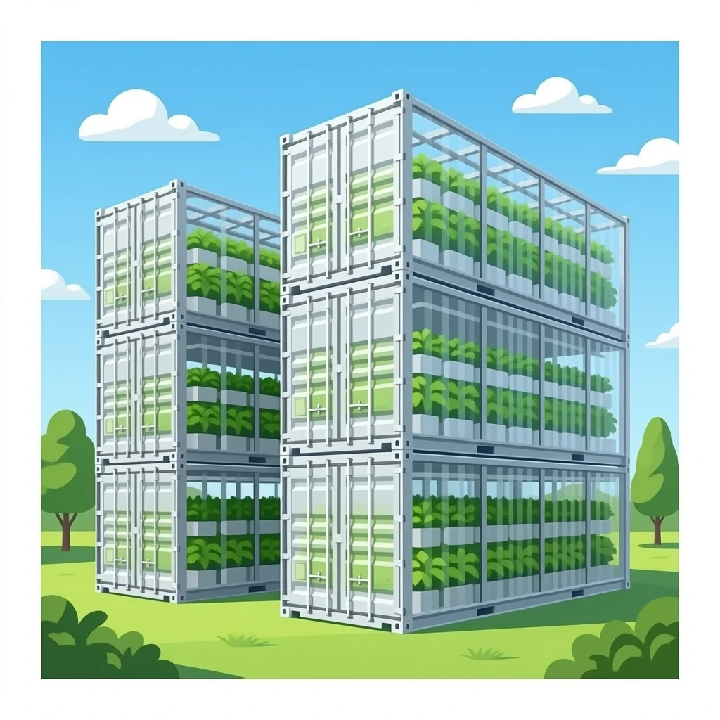 stacked clear shipping container greenhouses Vertical Farming Efficiency emoji
