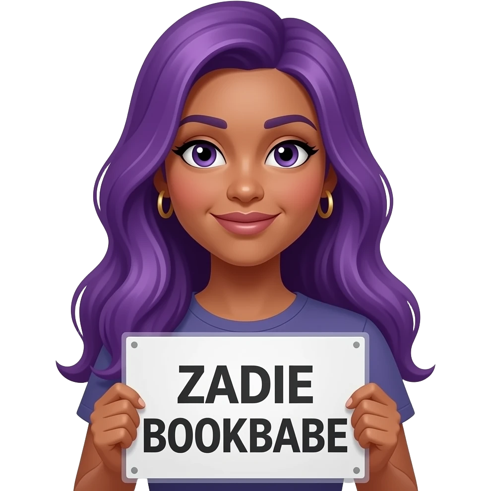 sexy girl with long purple hair holding a ZADIE BOOKBABE sign emoji