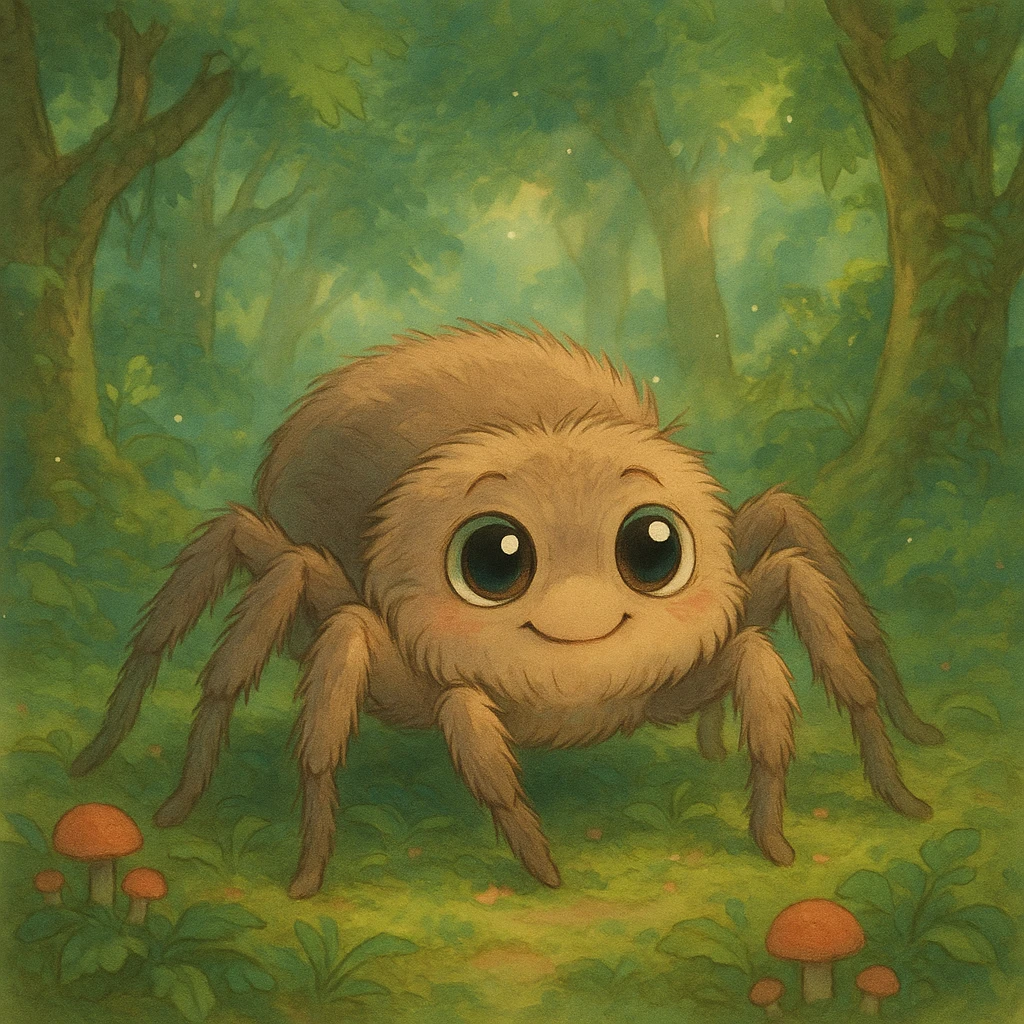cute spider, ghibli style, charming and whimsical emoji