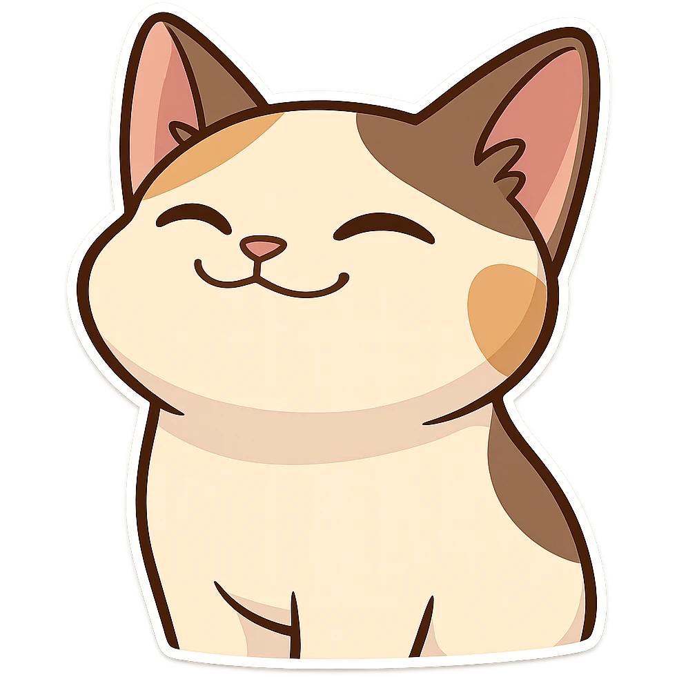 A smiling cat, with its head held high, smiling, waiting to be praised emoji