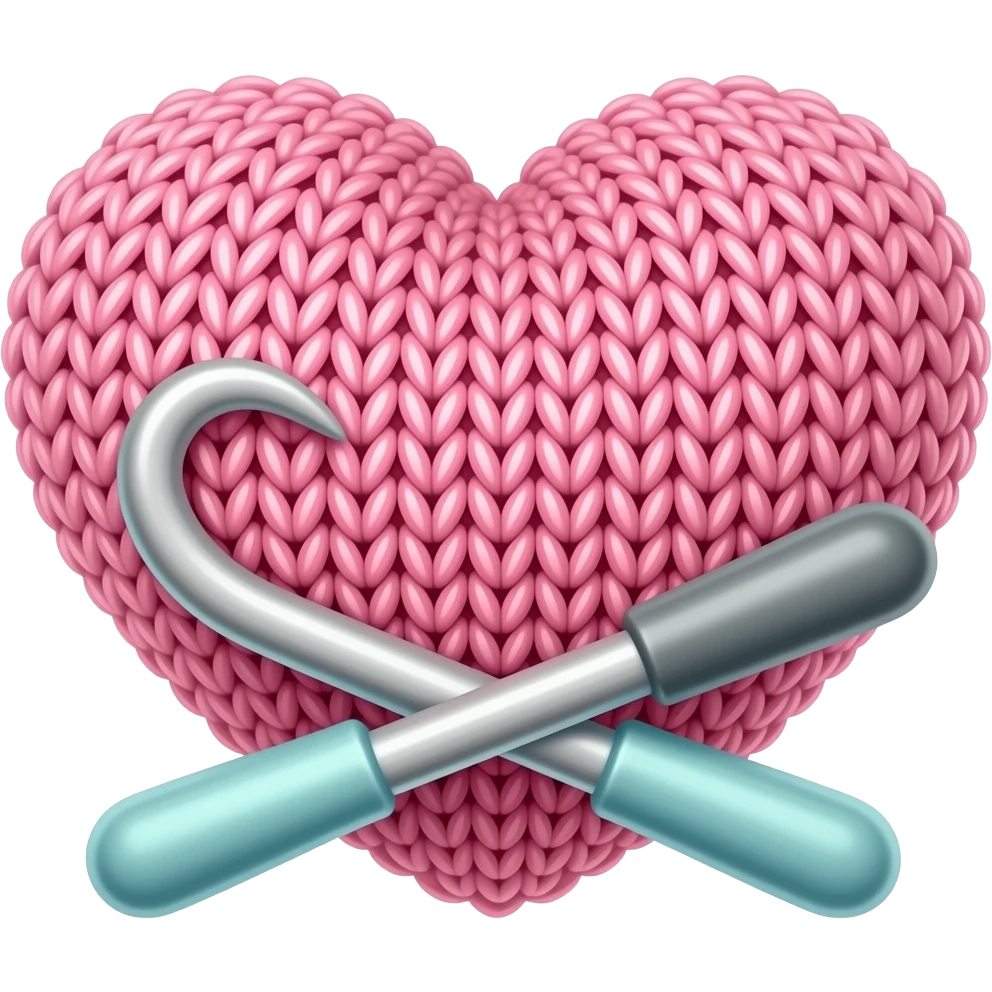 Сердечко, сложенное из двух крючков для вязания с пластиковыми ручками emoji