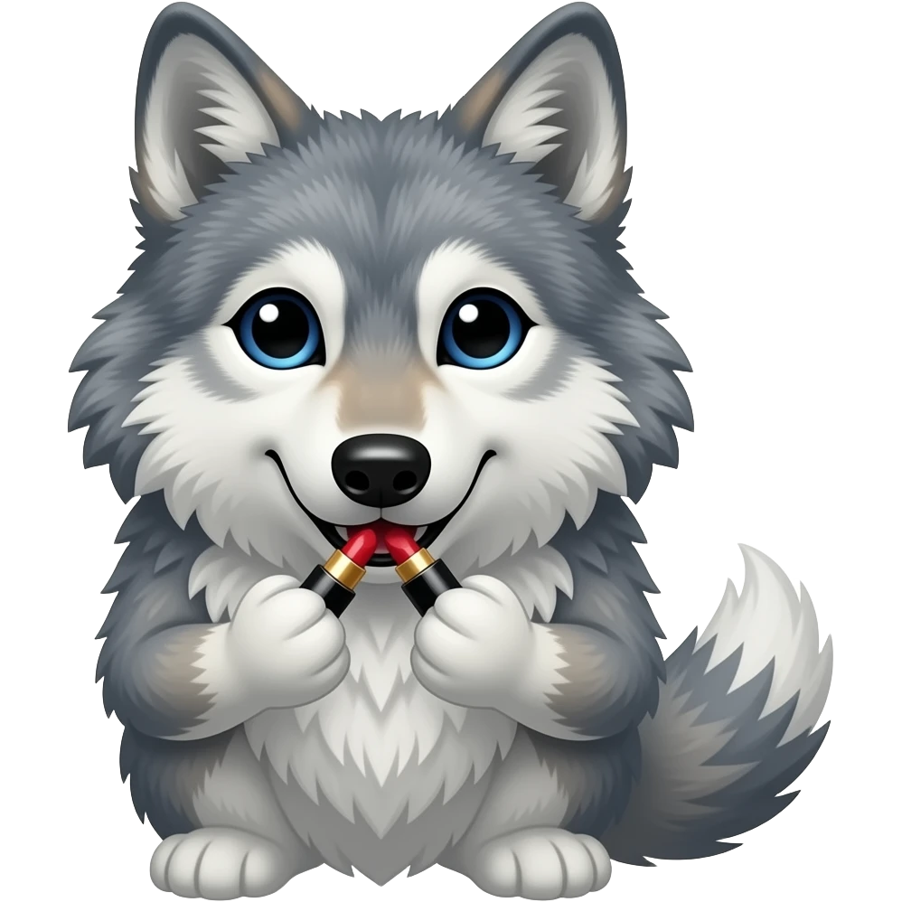 wolf pulls out it's lipstick from between paws emoji