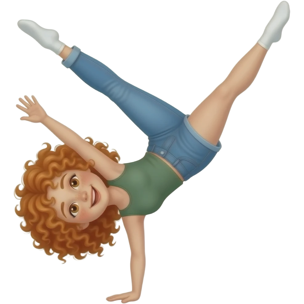 Fille rousse bouclés tâches de rousseur Acrobatie emoji
