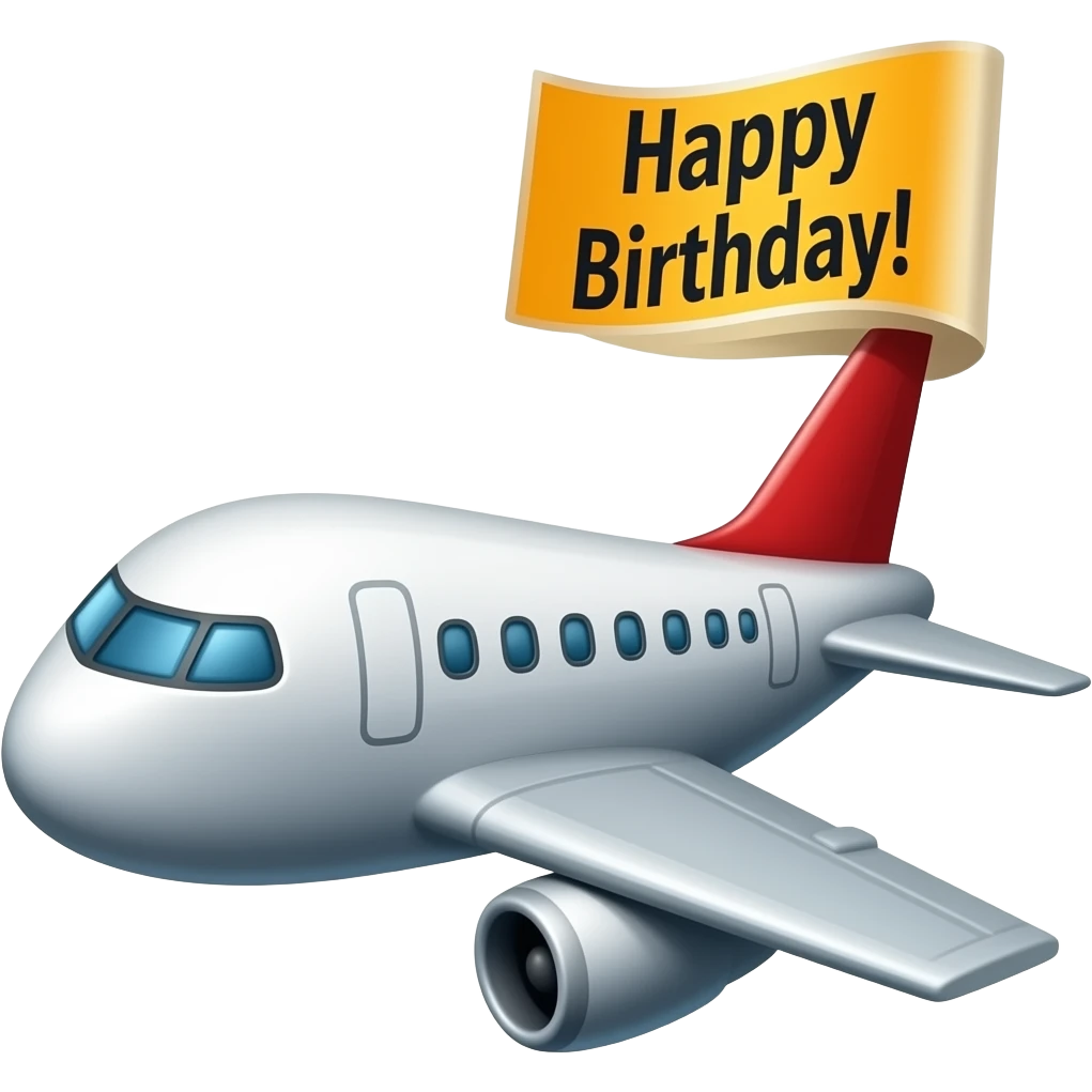 a plane dragging a banner on its tail with the words "Happy Birthday!" on it emoji
