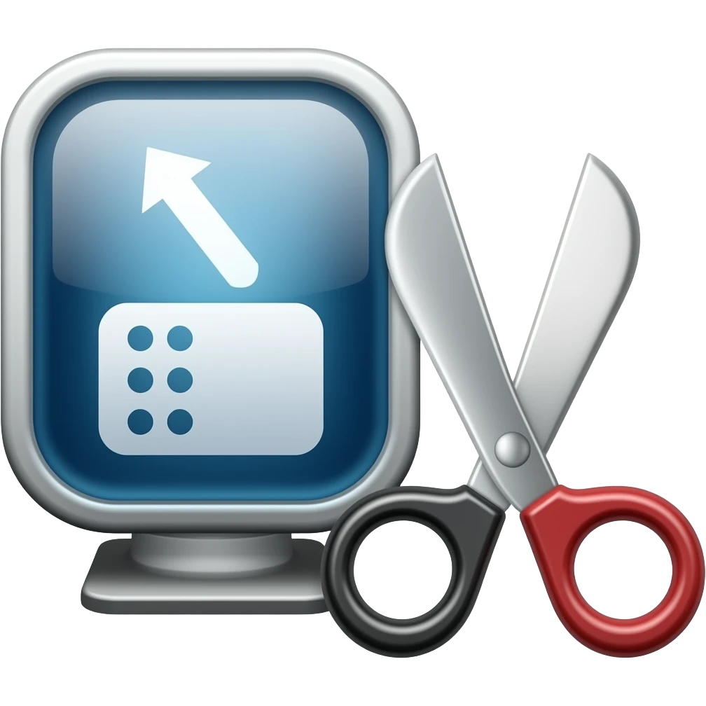 Glossy video editing icon by a video icon and scissor. emoji