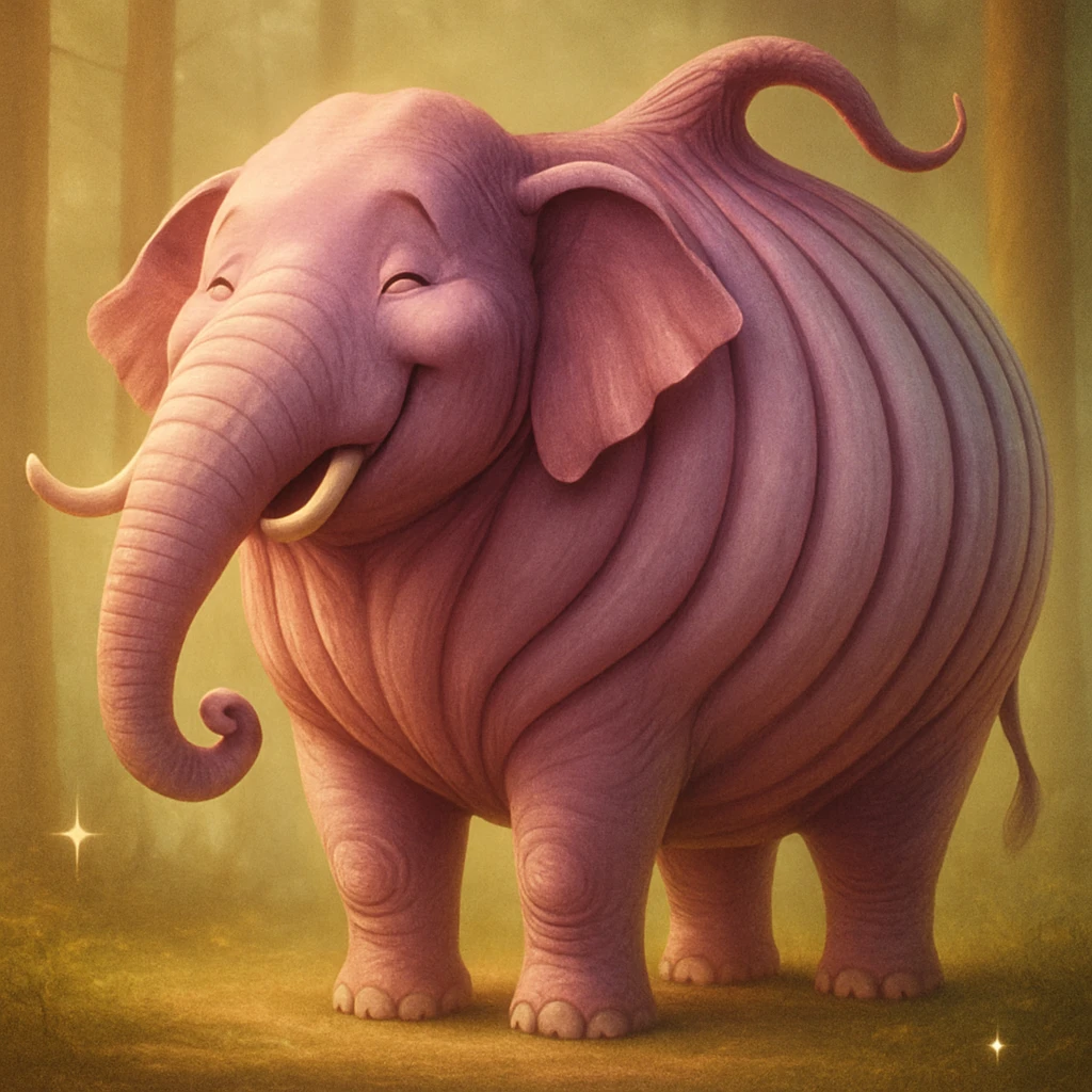 Edit the elephant's face to have a happy, smiling expression while keeping the image quality and style consistent with the original. emoji