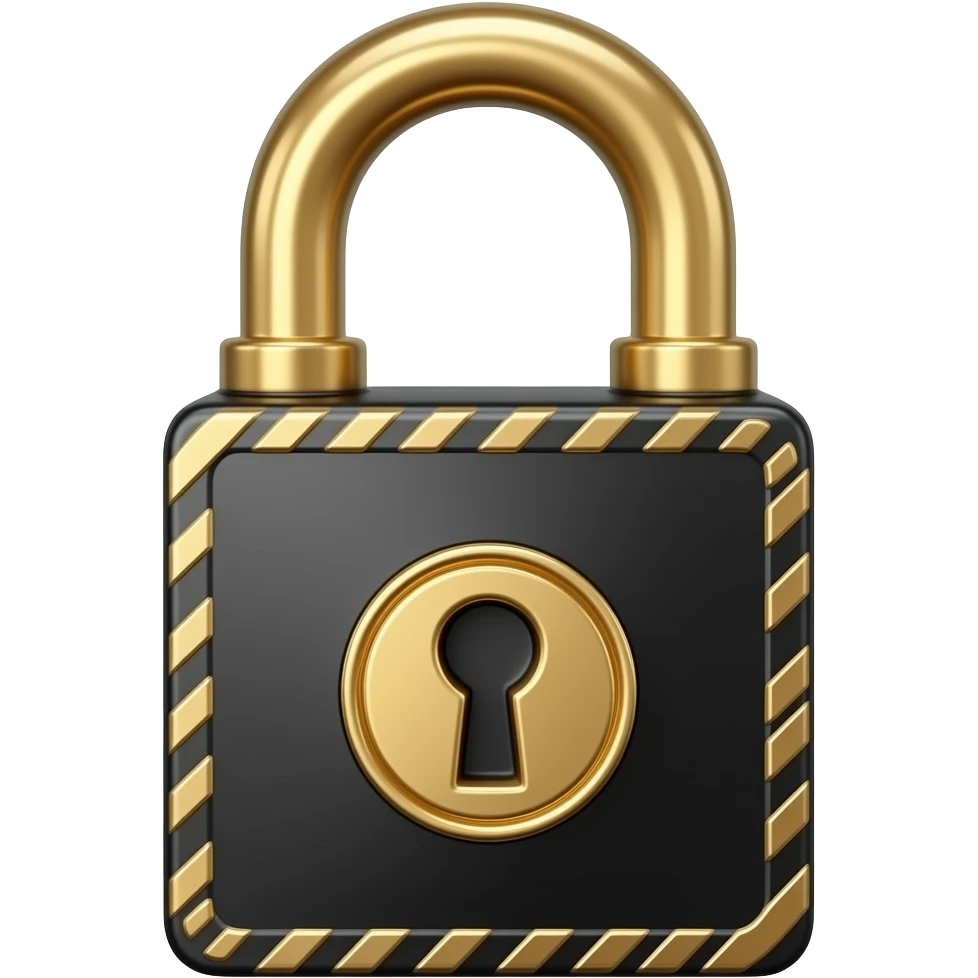 Um perfume em formato de cadeado preto com detalhes dourados emoji