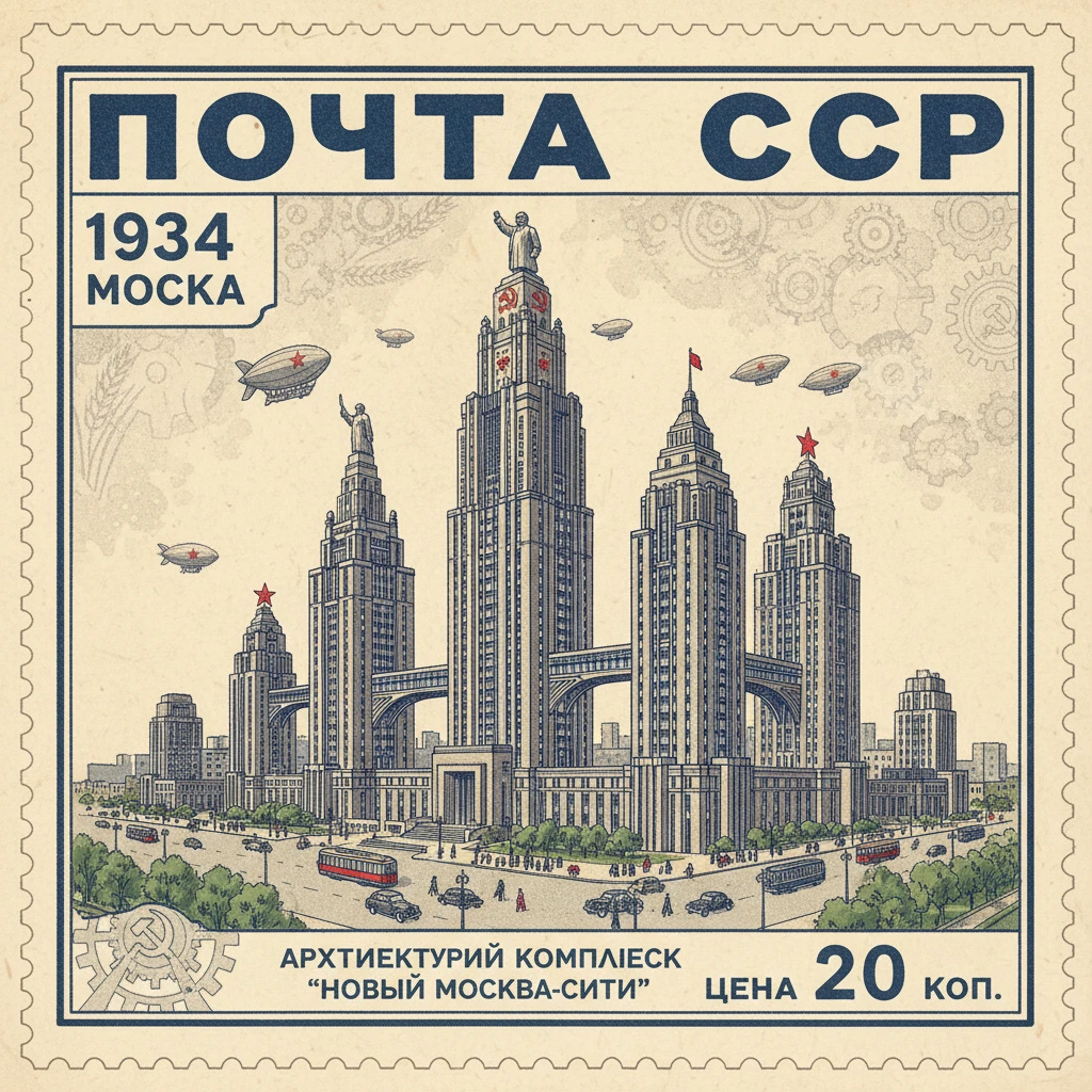 Москва-Сити, если бы его построили в СССР в 1934 году. Архивные чертежи

Стилизуй изображение под марку как на фото emoji