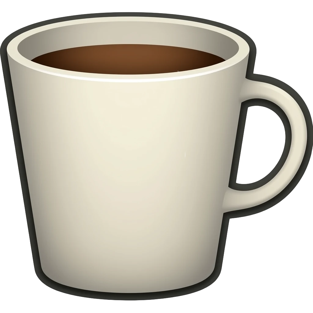 A simple coffee cup emoji, minimal design, bold outline, flat colors, clean silhouette, centered composition, high readability at small size, no background, vector style, soft shadow, slightly rounded shapes emoji