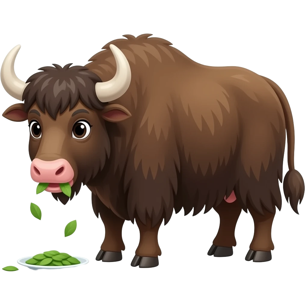 Cartoon brown yak eating emoji