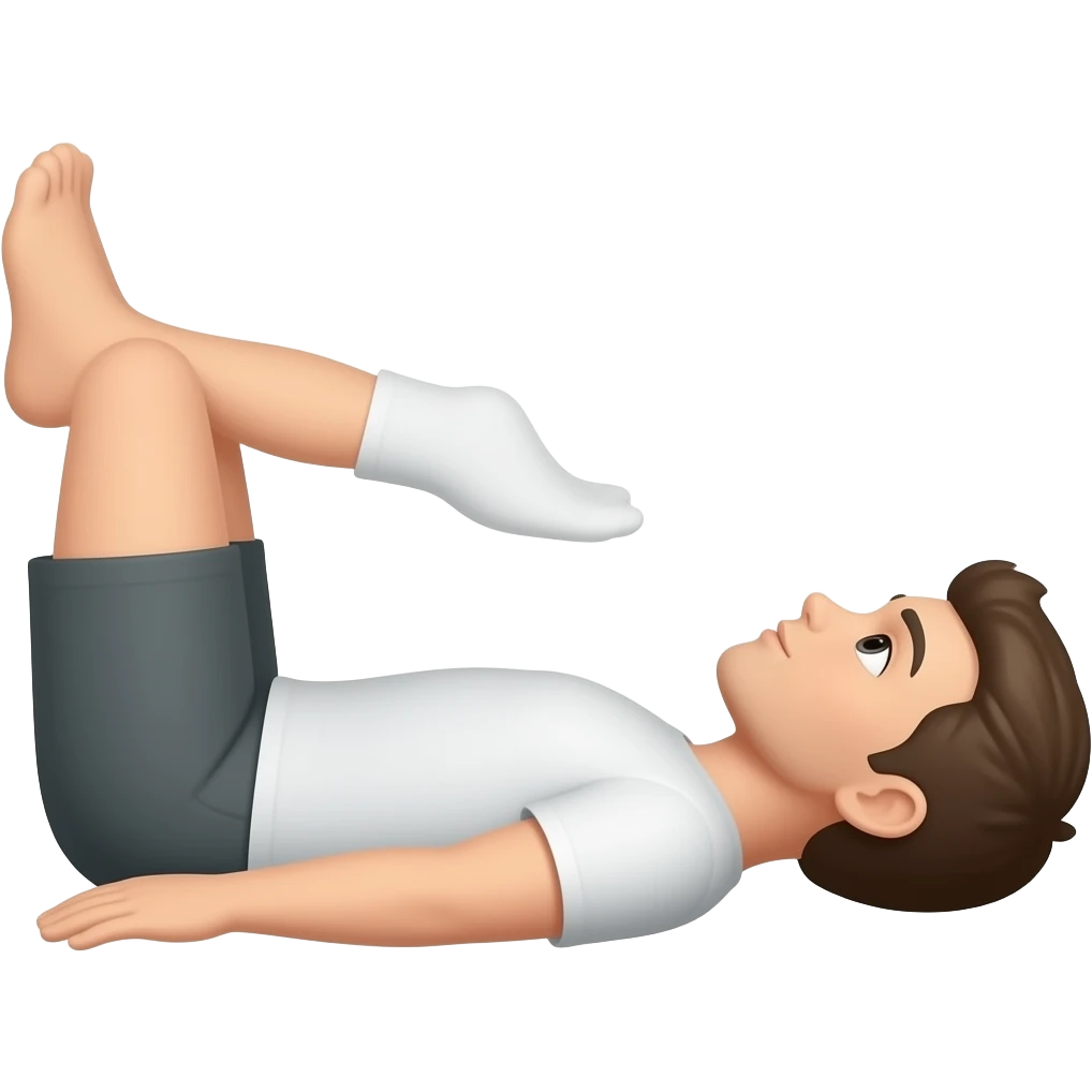 one knee up 90 degree in the knee. the other knee is flat on ground lying on back. from side emoji