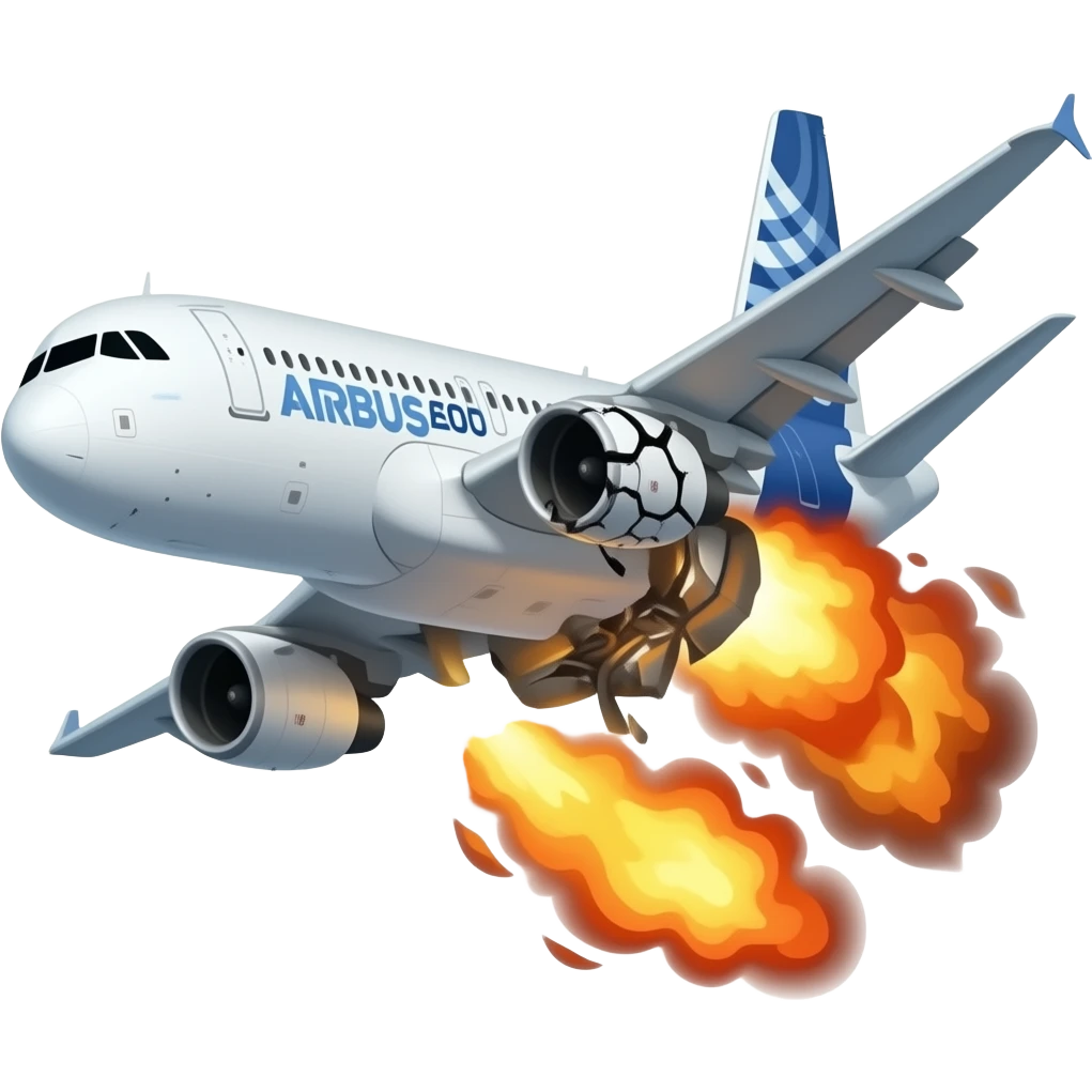 "An Airbus 100 whose engine exploded in mid-air." emoji