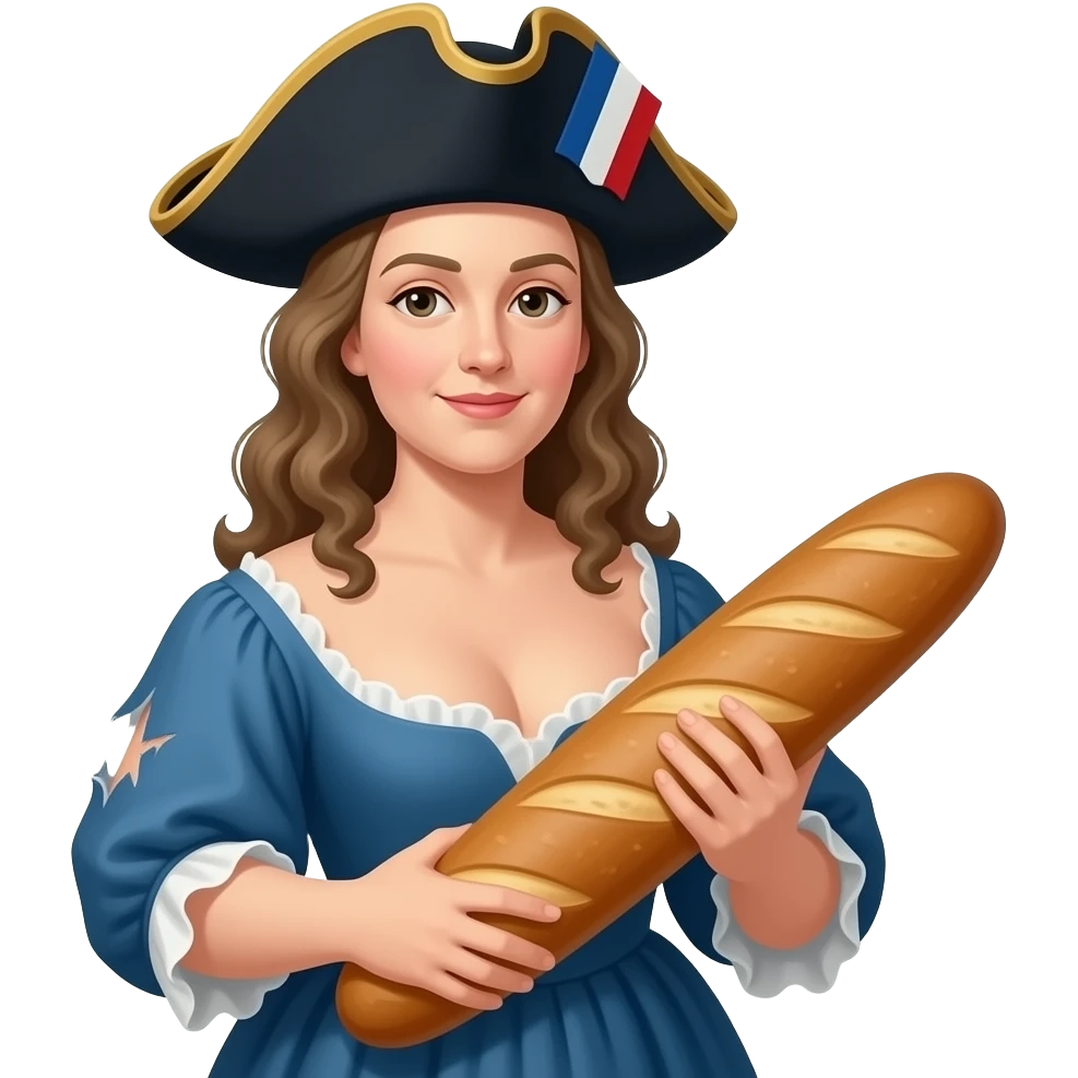 historical French Marianne with a large open neckline, torn dresses - with a rebel Jacobin cap and a large French loaf emoji