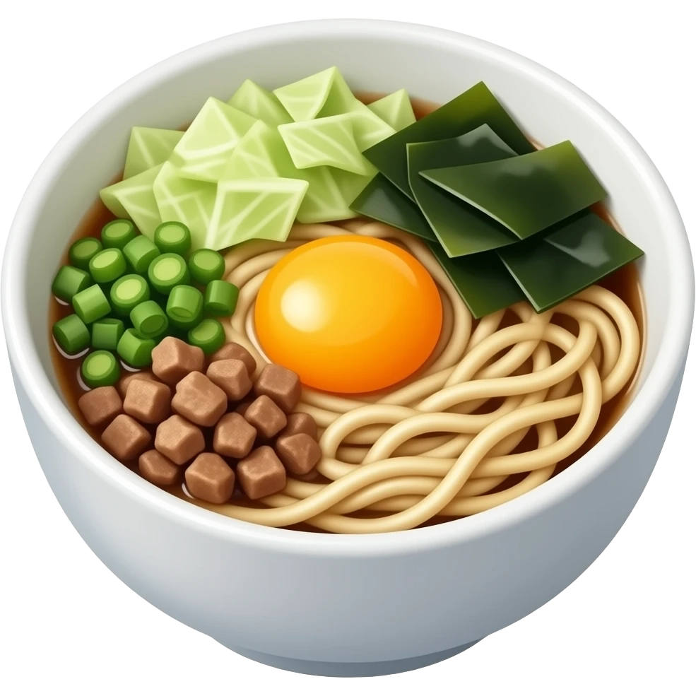 taiwan mazesoba noodles with raw egg yolk and ground pork and toppings full of scallions and seaweed and cabbage emoji
