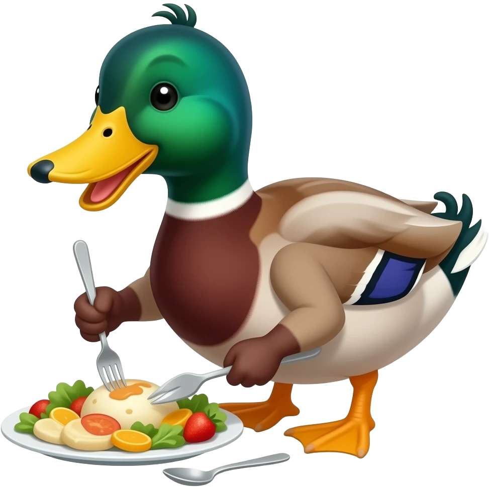 A duck eating dinner emoji